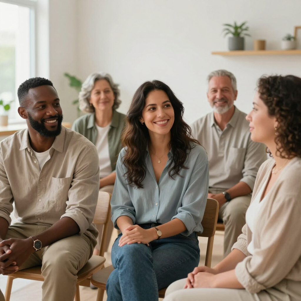 Diverse group in community support meeting